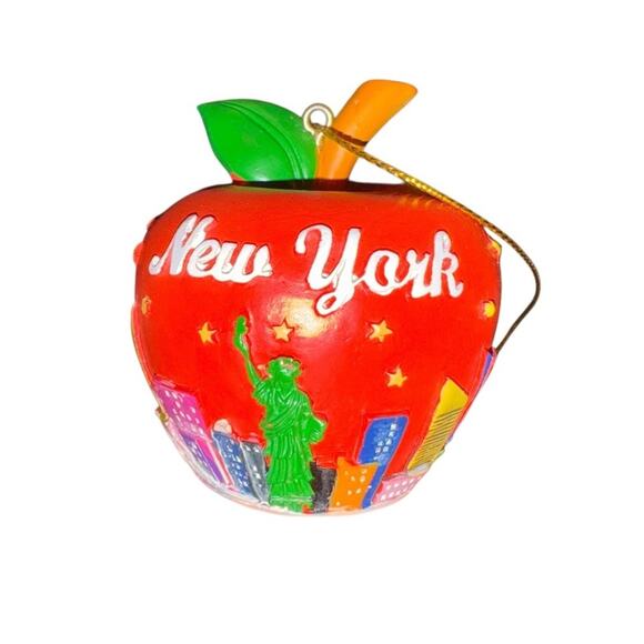 New York City Big Apple Ornament Statue of Liberty Skyline Red Tourist Souvenir - Picture 5 of 7